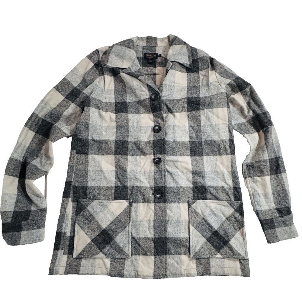 Pendleton Wool Shirt Men's MT Plaid Wool Flannel Button-Up Pockets Med Tall